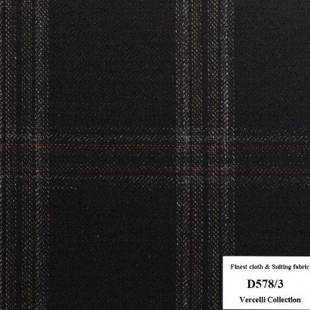 D578/3 Vercelli CXM - Vải Suit 95% Wool - Đen Caro